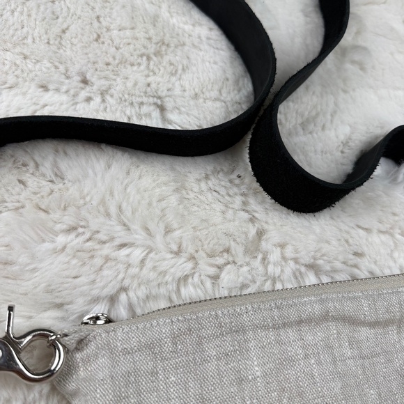 Independent Reign Crossbody Bag in Natural Linen and Black Leather Women's Purse - Picture 2 of 7